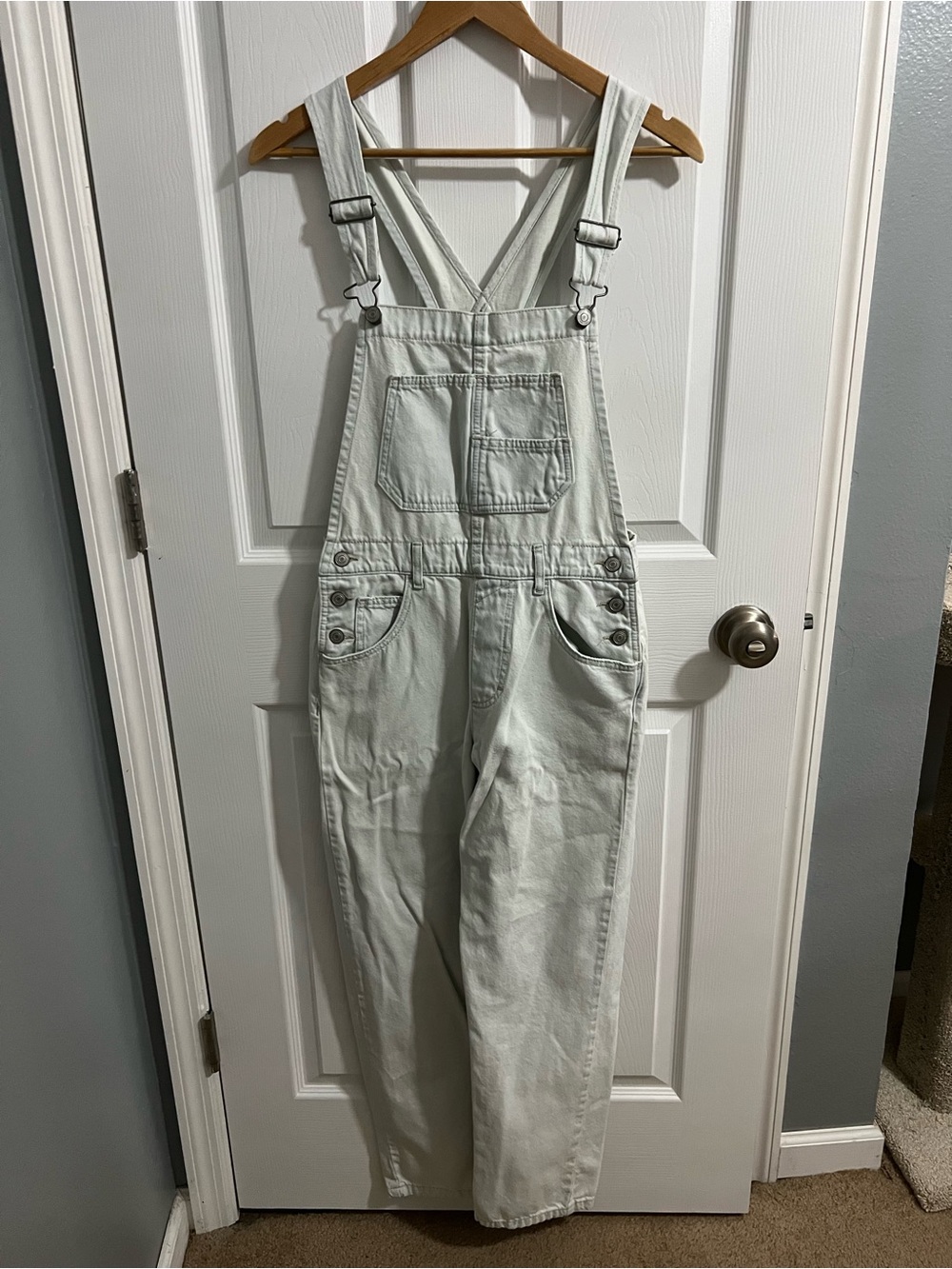 Free people light wash overalls